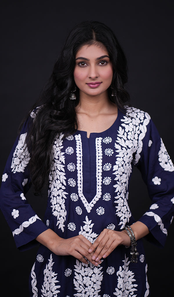 Safina Women's Lakhnavi Handcrafted Modal Cotton Chikankari Kurta And Palazzo Set - HONC0170500