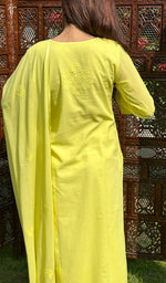 Load image into Gallery viewer, Women&#39;s Lakhnavi Handcrafted Cotton Chikankari Kurta, Palazzo and Dupatta Set - HONC0135812
