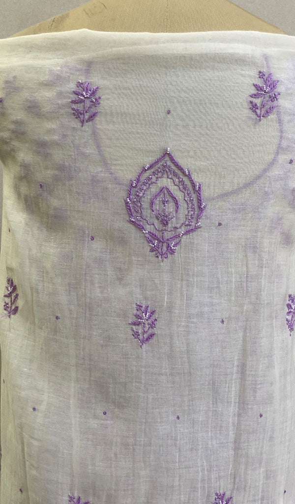 Saziya  Women's Lakhnavi Handcrafted Mul Chanderi Semi - Stitched Kurta And Dupatta Set - HONC0222862