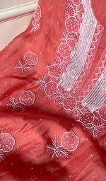 Load image into Gallery viewer, Women's Lakhnavi Handcrafted Pure Organza Chikankari Unstitched Kurta And Dupatta Set- HONC0309149