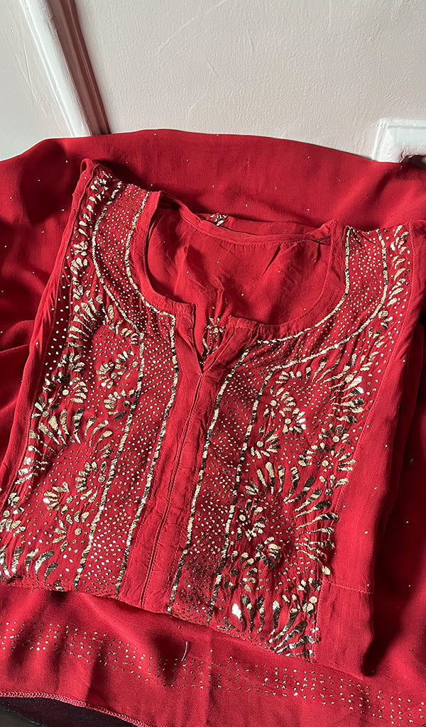 Red Lakhnavi Chikankari Suits