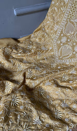 Load image into Gallery viewer, Women&#39;s Lakhnavi Handcrafted Munga Silk Unstitched Chikankari Kurta And Dupatta Set- HONC0278845
