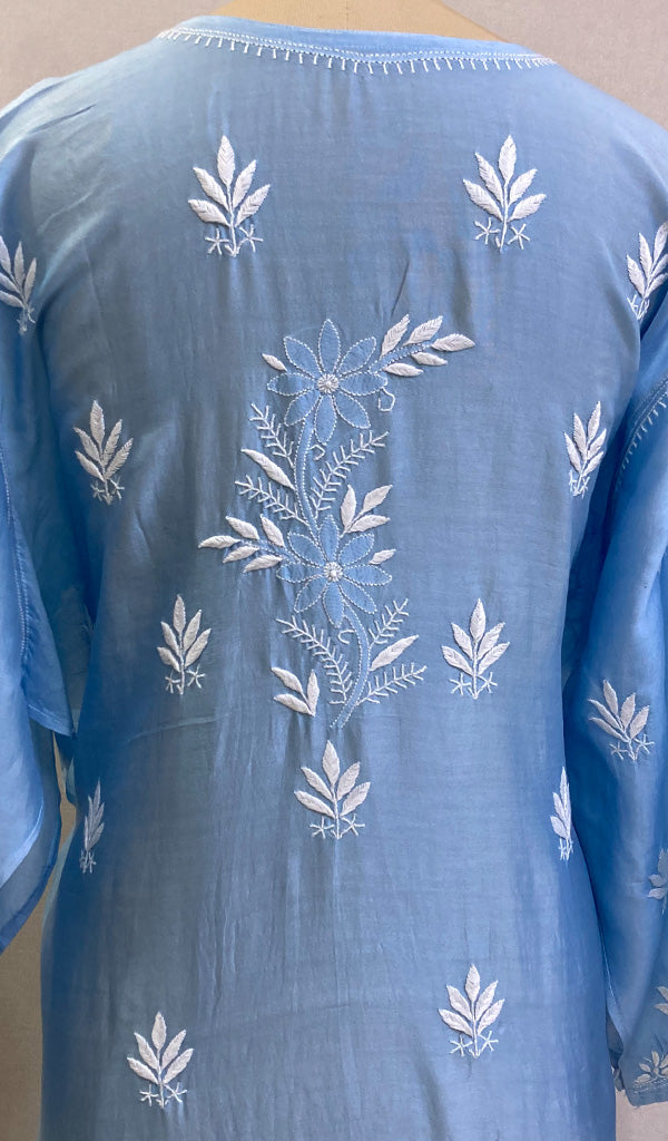 Sabiya Women's Lakhnavi Handcrafted Chanderi Silk Chikankari Unstitched Kurti Fabric - HONC0222904