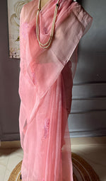Load image into Gallery viewer, Women&#39;s Lucknowi Handcrafted Pure Organza Silk Chikankari Saree - HONC0268556
