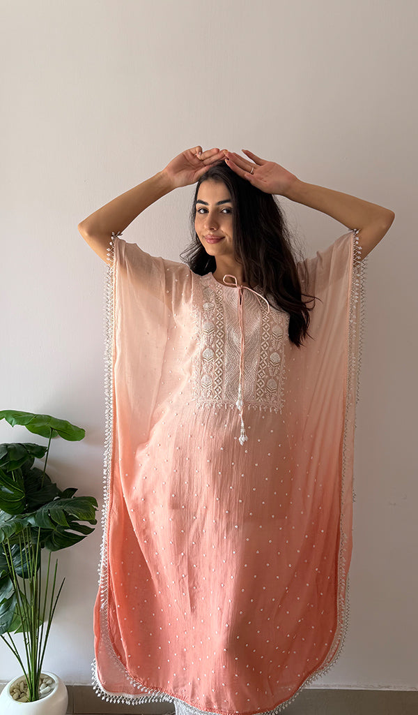 Pragya Women's Lucknowi Handcrafted Mul chanderi Chikankari Kaftan - HONC0458721