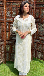 Load image into Gallery viewer, Women&#39;s Lucknowi Handcrafted Cotton Chikankari Kurti - HONC0225193
