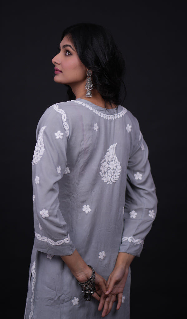 Safina Women's Lakhnavi Handcrafted Modal Cotton Chikankari Kurta And Palazzo Set - HONC0124063