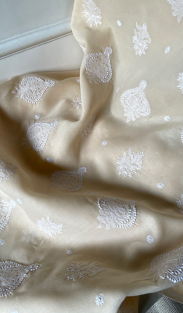 Women's Lakhnavi Handcrafted Cotton Unstitched Chikankari Full Suit Material - HONC0322457