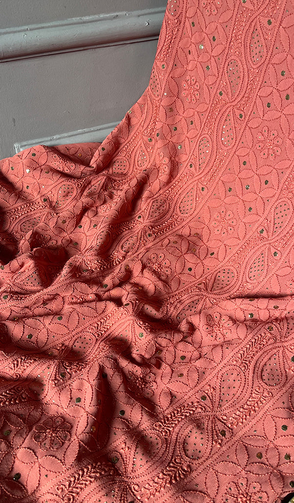 Women's Lakhnavi Handcrafted Viscose Georgette Chikankari Full Suit Material - HONC0271104