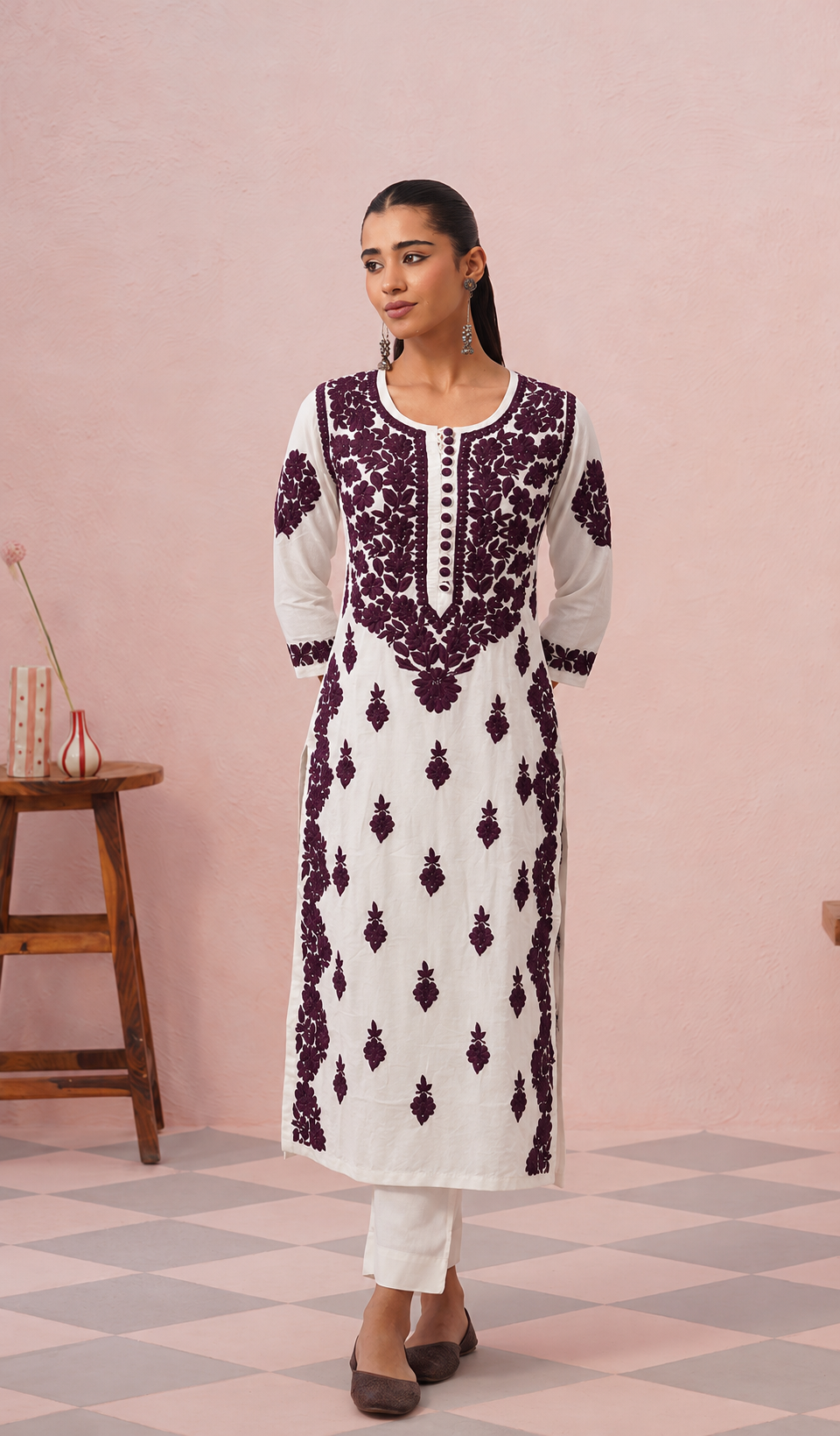 Women's Lucknowi Handcrafted Mul Cotton Chikankari Kurti- HONC0339913