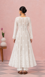 Women's Lucknowi Handcrafted Cotton Chikankari Anarkali Dress - HONC0212152