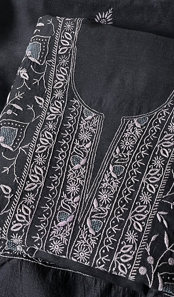 Women's Lakhnavi Handcrafted Munga Silk Chikankari Kurta And Dupatta Set - HONC0256129