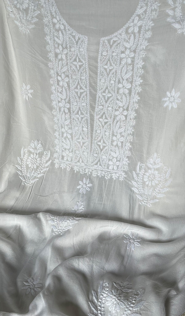 Women's Lakhnavi Handcrafted Modal Cotton Chikankari Unstitched Kurti Fabric - HONC0242112