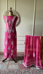 Load image into Gallery viewer, Shank Women's Lakhnavi Handcrafted Mul Chanderi Unstitched Kurta And Dupatta Set- HONC03148002