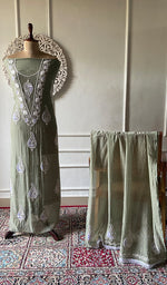 Load image into Gallery viewer, Shank Women's Lakhnavi Handcrafted Mul Chanderi Unstitched Kurta And Dupatta Set- HONC03148001