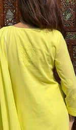 Load image into Gallery viewer, Women&#39;s Lakhnavi Handcrafted Cotton Chikankari Kurta, Palazzo and Dupatta Set - HONC0135812
