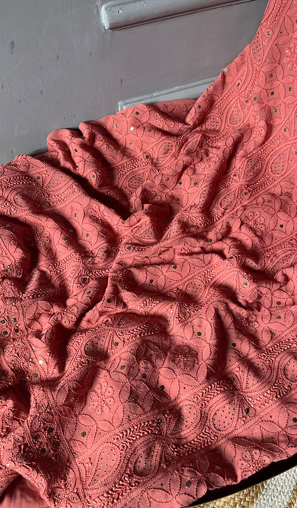 Women's Lakhnavi Handcrafted Viscose Georgette Chikankari Full Suit Material - HONC0271104