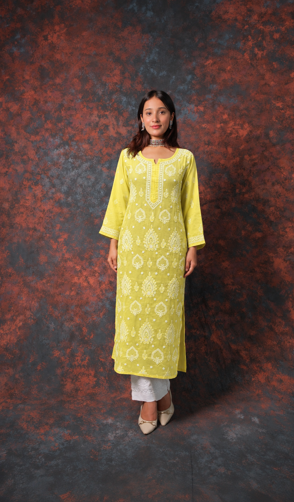 Women's Lucknowi Handcrafted Cotton Chikankari Kurti- HONC0392393