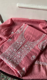 Load image into Gallery viewer, Women's Lakhnavi Handcrafted Mul Chanderi Unstitched Chikankari Full Suit Material - HONC0338252