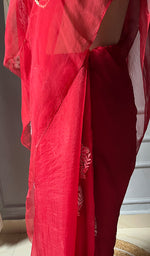 Load image into Gallery viewer, Women&#39;s Lucknowi Handcrafted Pure Organza Silk Chikankari Saree - HONC0230130
