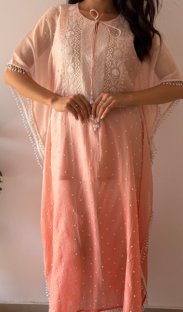 Pragya Women's Lucknowi Handcrafted Mul chanderi Chikankari Kaftan - HONC0458721
