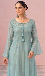 Aadab Women's Lakhnavi Handcrafted Faux-Georgette Chikankari  Anarkali Dress - HONC038964