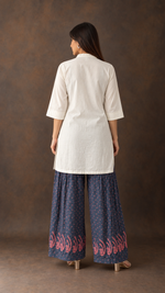 Women's Lakhnavi Handcrafted Cotton Chikankari Top And Palazzo Set - HONC012816