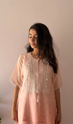 Load image into Gallery viewer, Pragya Women's Lucknowi Handcrafted Mul chanderi Chikankari Kaftan - HONC0458721