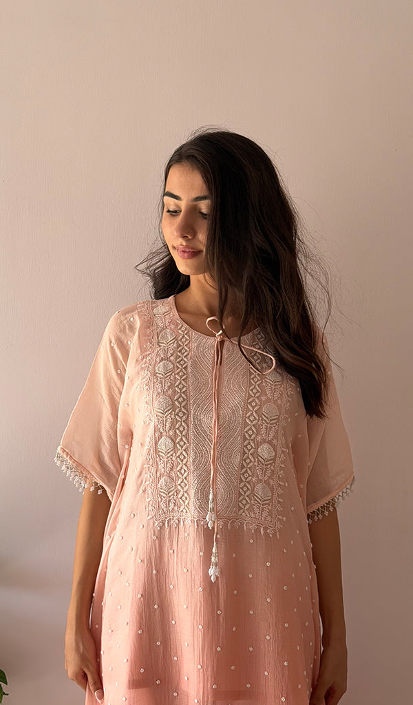 Pragya Women's Lucknowi Handcrafted Mul chanderi Chikankari Kaftan - HONC0458721