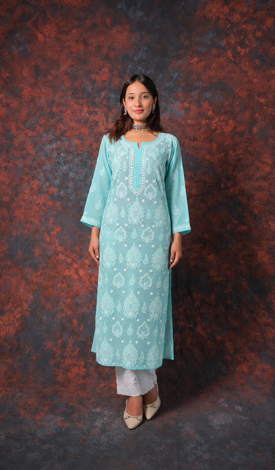 Women's Lucknowi Handcrafted Cotton Chikankari Kurti- HONC0392405