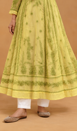 Women's Lakhnavi Handcrafted Organza Chikankari Anarkali Dress- HONC040020