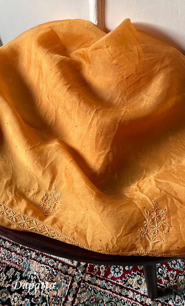 Women's Lakhnavi Handcrafted Pure Organza Chikankari Unstitched Kurta And Dupatta Set- HONC0304149