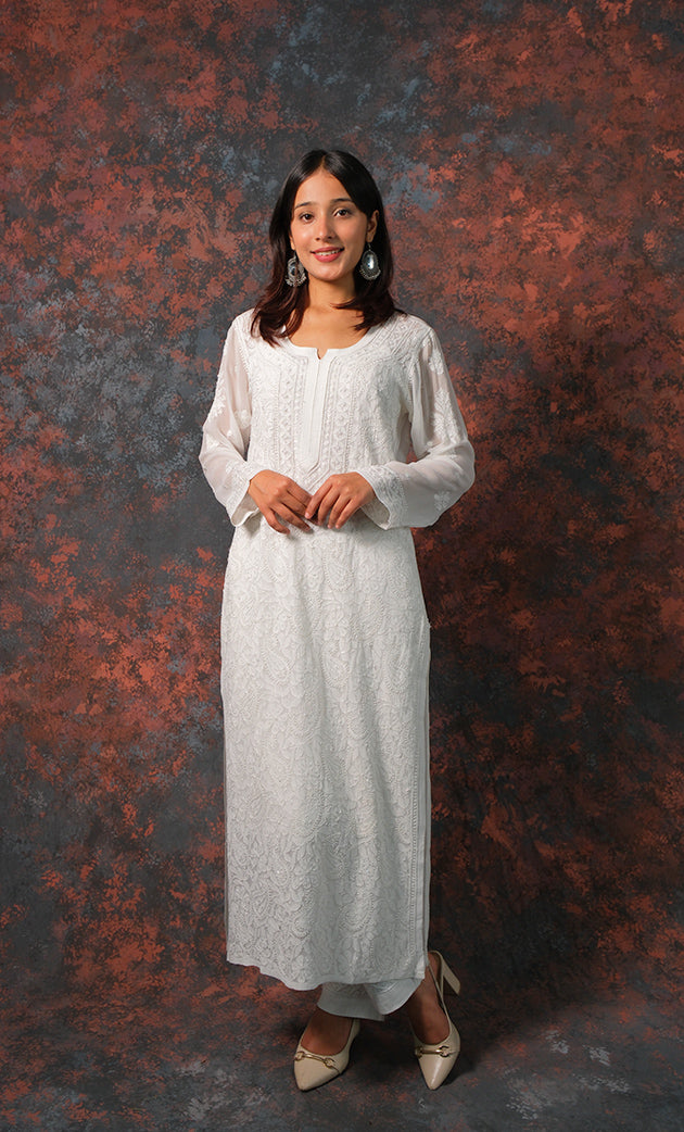 Fareeha Women's Lakhnavi Handcrafted Viscose Georgette Chikankari Kurti - HONC0276157