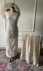 将图像加载到图库查看器中， Women's Lakhnavi Handcrafted Tissue Chanderi Unstitched Chikankari Kurta And Dupatta Set - HONC0339371