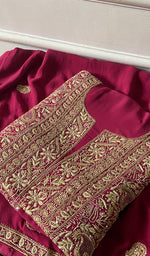将图像加载到图库查看器中， Women's Lakhnavi Handcrafted Pure Silk Georgette Chikankari Unstitched Kurta And Dupatta Set - HONC0329374
