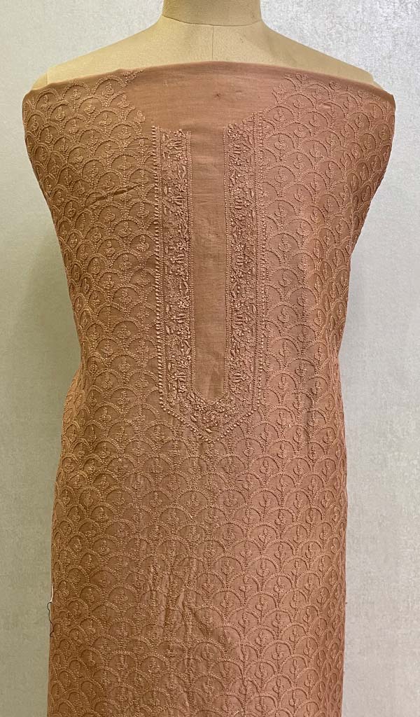 Lucknowi Handcrafted Chanderi Silk Chikankari Unstitched Men's Kurta Fabric - HONC0113079