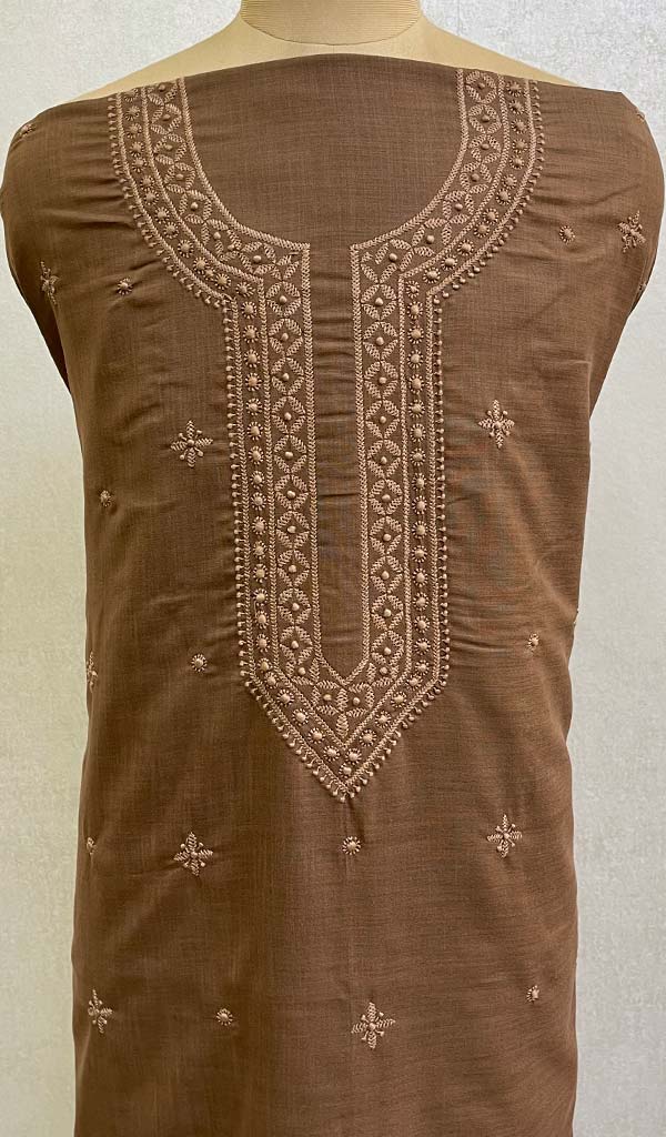 Lucknowi Handcrafted Cotton Chikankari Unstitched Men's Kurta Fabric - HONC0108794