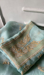 Load image into Gallery viewer, Mayuri Women's Lakhnavi Handcrafted Pure Organza Silk Chikankari Unstitched Full Suit Material - HONC0351132