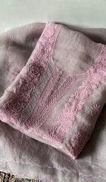 将图像加载到图库查看器中， Women's Lakhnavi Handcrafted Pure Organza Chikankari Unstitched Kurta And Dupatta Set- HONC0361456