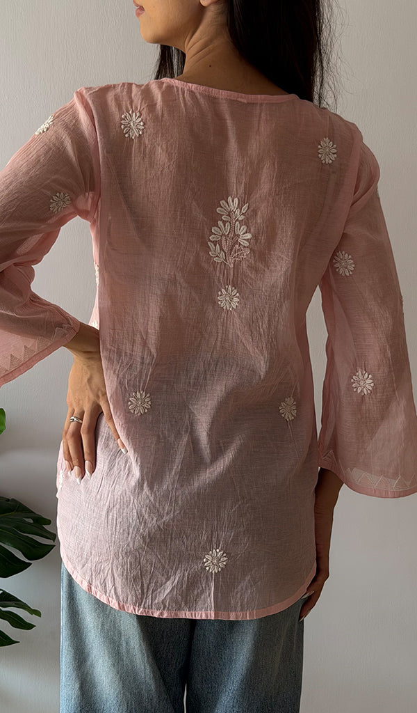 Vaanya Women's Lakhnavi Handcrafted Mul Chanderi Chikankari Top - HONC03345789