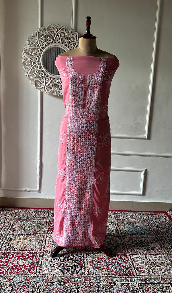 Women's Lakhnavi Handcrafted Cotton Chikankari Unstitched Kurti Fabric - HONC0371825