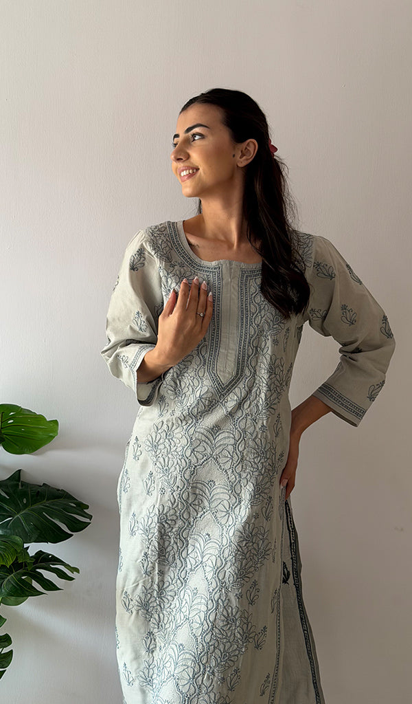 Women's Lakhnavi Handcrafted Cotton Chikankari Kurti - HONC0379475