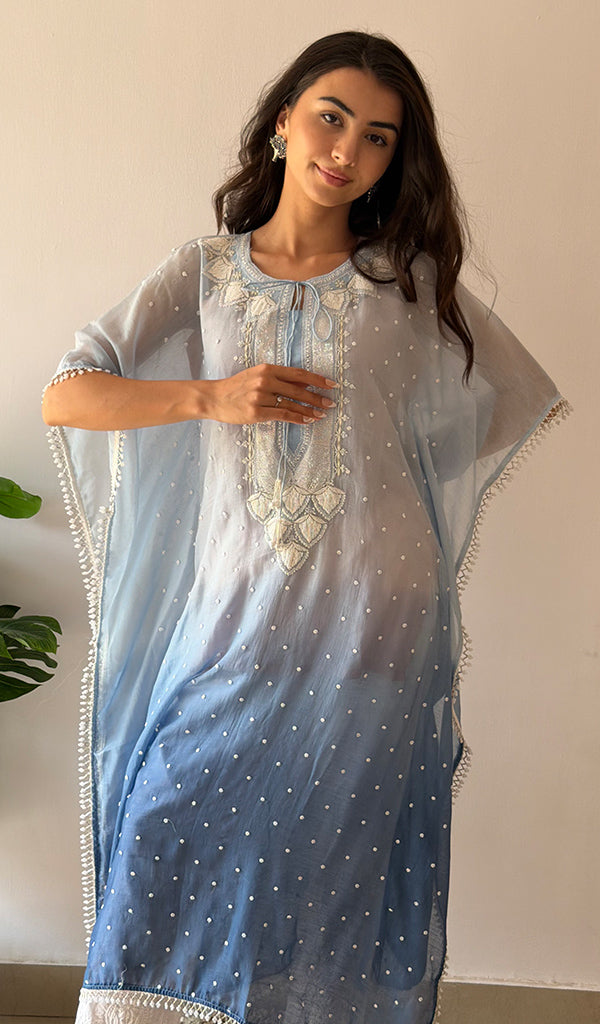 Pragya Women's Lucknowi Handcrafted Mul chanderi Chikankari Kaftan - HONC0379011