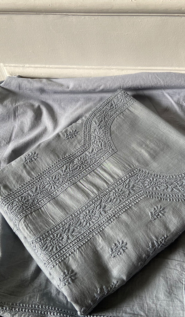 Women's Lakhnavi Handcrafted Unstitched Cotton Chikankari Kurta Dupatta Set - HONC0362877