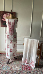 Load image into Gallery viewer, Madiha Women's Lakhnavi Handcrafted Mul Chanderi Unstitched Kurta And Dupatta Set - HONC0365666