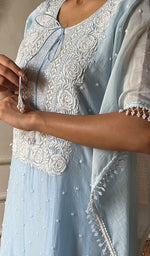 Load image into Gallery viewer, Women's Lucknowi Handcrafted Mul chanderi Chikankari Kaftan - HONC07860458
