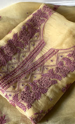 Load image into Gallery viewer, Women&#39;s Lakhnavi Handcrafted Pure Organza Chikankari Unstitched Kurta And Dupatta Set- HONC0318666
