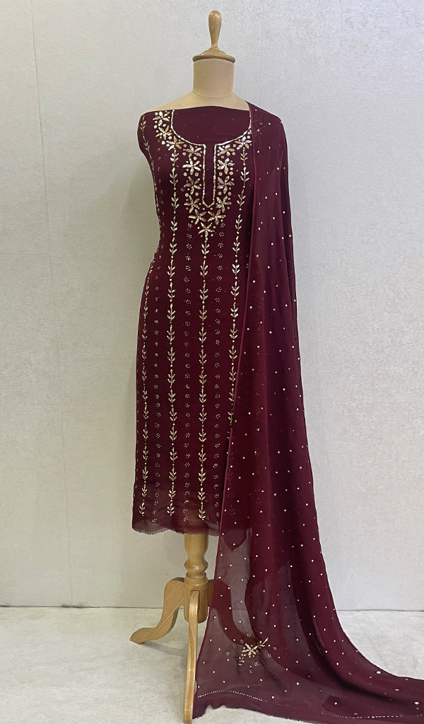 Women's Lakhnavi Handcrafted Viscose Georgette Chikankari Kurta And Dupatta Set - HONC0128789