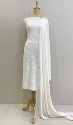 将图像加载到图库查看器中， Women&#39;s Lakhnavi Handcrafted Pure Silk Georgette Chikankari Kurta And Dupatta Set- HONC0213506
