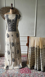 Load image into Gallery viewer, Women's Lakhnavi Handcrafted Mul Chanderi Unstitched Kurta And Dupatta Set - HONC0374249